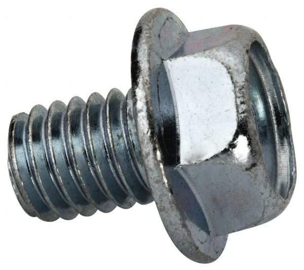 Value Collection - 3/8-16 UNC, 1/2" Length Under Head, Hex Drive Flange Bolt - 1/2" Thread Length, Grade 2 Steel, Serrated Flange, Zinc-Plated Finish - USA Tool & Supply