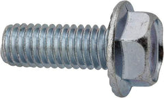 Value Collection - 3/8-16 UNC, 1" Length Under Head, Hex Drive Flange Bolt - 1" Thread Length, Grade 2 Steel, Serrated Flange, Zinc-Plated Finish - USA Tool & Supply