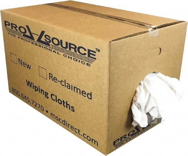 PRO-SOURCE - Wide Virgin Cotton Rags - White, Fleece and Sweatshirt, Low Lint, 25 Lbs. at 3 to 4 per Pound, Box - USA Tool & Supply