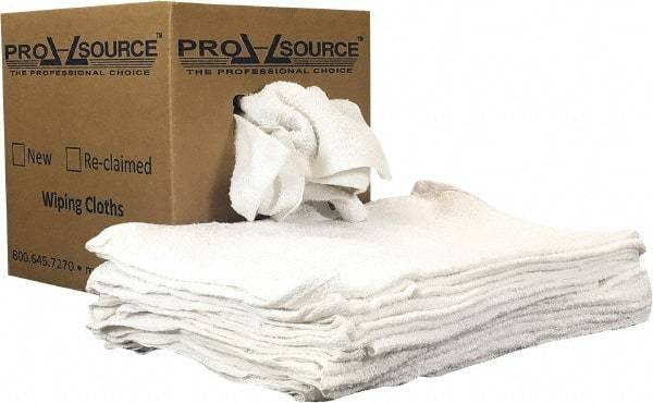 PRO-SOURCE - 19 Inch Long x 16 Inch Wide Virgin Utility Cotton Towels - White, Terry Cloth, Low Lint, 5 Lbs. at 3 to 4 per Pound, Box - USA Tool & Supply