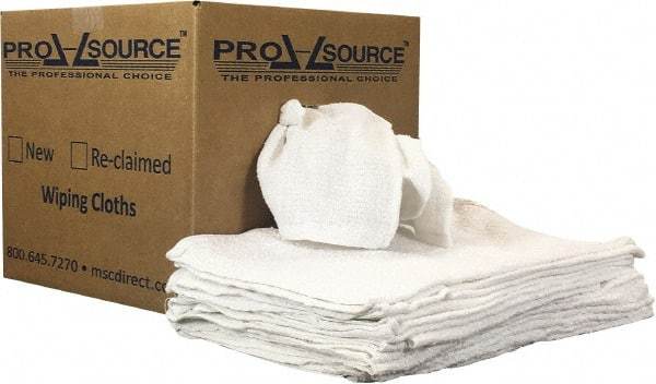 PRO-SOURCE - 19 Inch Long x 16 Inch Wide Virgin Utility Cotton Towels - White, Terry Cloth, Low Lint, 10 Lbs. at 3 to 4 per Pound, Box - USA Tool & Supply