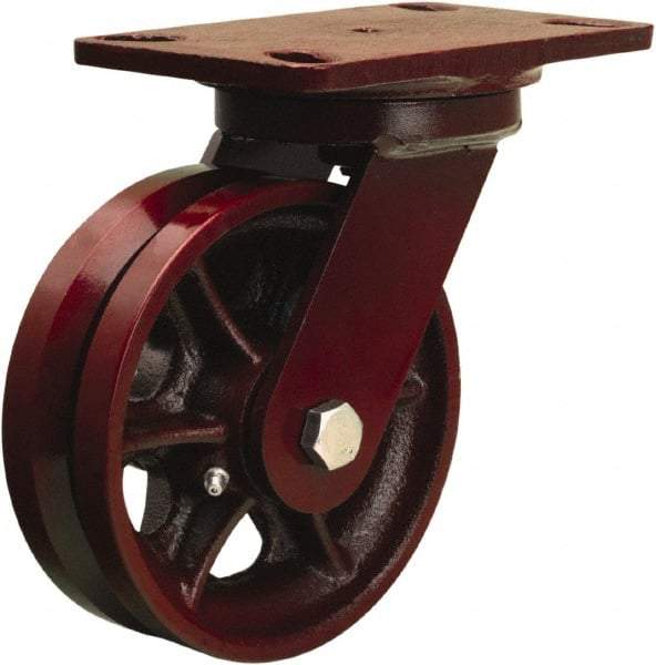 Hamilton - 6" Diam x 2" Wide, Iron Swivel Caster - 1,000 Lb Capacity, Top Plate Mount, 4-1/2" x 6-1/2" Plate, Straight Roller Bearing - USA Tool & Supply