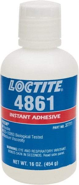 Loctite - 1 Lb Bottle Clear Instant Adhesive - Series 4861, 20 sec Fixture Time, 24 hr Full Cure Time, Bonds to Metal & Plastic - USA Tool & Supply