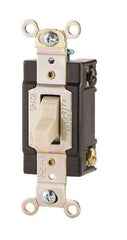 Cooper Wiring Devices - 3 Pole, 120 to 277 VAC, 20 Amp, Commercial Grade, Toggle, Wall and Dimmer Light Switch - 1.3 Inch Wide x 4.2 Inch High, Fluorescent - USA Tool & Supply