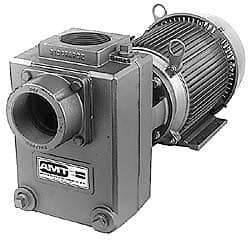 American Machine & Tool - 230/460 Volt, 3 Phase, 3 HP, Self Priming Centrifugal Pump - 3 Inch Inlet, 65 Head Pressure, Cast Iron Housing, Bronze Impeller - USA Tool & Supply