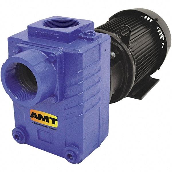 American Machine & Tool - 230/460 Volt, 3 Phase, 7-1/2 HP, Self Priming Centrifugal Pump - 3 Inch Inlet, 110 Head Pressure, Cast Iron Housing, Bronze Impeller - USA Tool & Supply