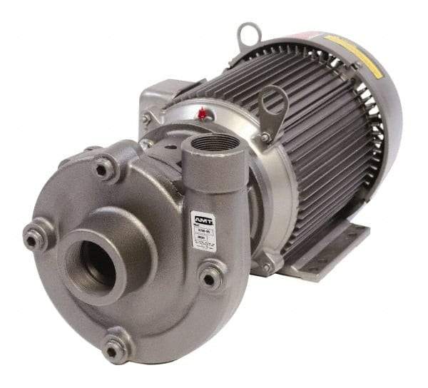 American Machine & Tool - 230/460V Volt, 3 Phase, 2 HP, Cast Iron Straight Pump - 2 Inch Inlet, 1-1/2 Inch Outlet, 62 Max Head psi, Stainless Steel Impeller, Buna-N Seal - USA Tool & Supply