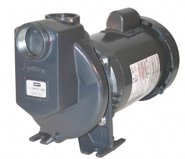 American Machine & Tool - 115/230 Volt, 1 Phase, 3/4 HP, Self Priming Pump - 1-1/2 Inch Inlet, 52 Head Pressure, Stainless Steel and Cast Iron Housing, Stainless Steel Impeller, PTFE Seal - USA Tool & Supply