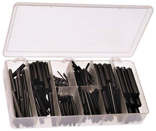 Precision Brand - 300 Piece, 1/16 to 3/8" Pin Diam, Spring Pin Assortment - 1/4 to 2-1/2" Long, Steel - USA Tool & Supply