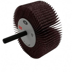 3M - 2" Diam x 1" Face Width, Medium Aluminum Oxide Coated Mounted Flap Wheel - 1/4" Shank Mount, 60 Grit, XE Weighted Cloth Backing, 25,000 Max RPM - USA Tool & Supply