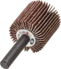 3M - 1" Diam x 1" Face Width, Medium Aluminum Oxide Coated Mounted Flap Wheel - 1/4" Shank Mount, 80 Grit, XE Weighted Cloth Backing, 30,000 Max RPM - USA Tool & Supply