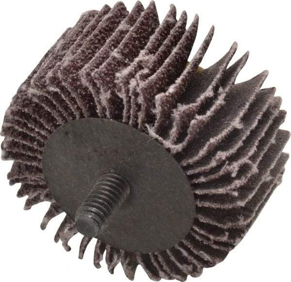 3M - 2" Diam x 1" Face Width, Coarse Aluminum Oxide Coated Mounted Flap Wheel - 1/4-20 Threaded Mount, 40 Grit, X Weighted Cloth Backing, 20,000 Max RPM - USA Tool & Supply