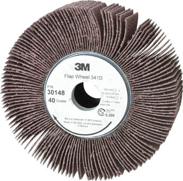 3M - 6" Diam, 40 Grit Aluminum Oxide Unmounted Flap Wheel - 1" Hole, 2" Wide, Coated, Coarse Grade, 5,200 Max RPM , X Weighted, Cloth Backing - USA Tool & Supply