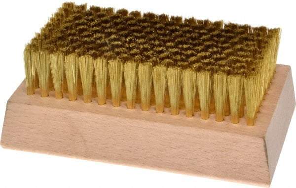 Made in USA - 3/4" Bristle Length, Brass Cleaning & Finishing Brush - 4-1/4" Long x 2-1/2" Wide Head, 4-1/4" OAL, Hardwood Block - USA Tool & Supply