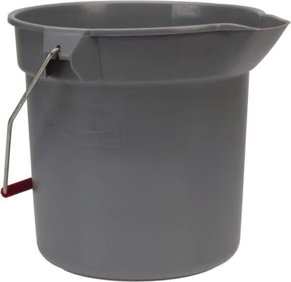 Rubbermaid - 10 Qt, 10-1/4" High, High-Density Polyethylene Round Gray Single Pail with Pour Spout - Handle Included, 10-1/2" Top Diam - USA Tool & Supply