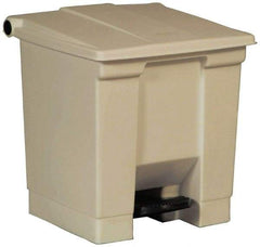 Rubbermaid - 8 Gal Rectangle Unlabeled Trash Can - 17-1/8" High x 16-1/4" Long x 15-3/4" Wide, Beige, High-Density Polyethylene (Base), Polypropylene (Lid) - USA Tool & Supply