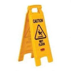 Rubbermaid - Caution - Wet Floor, 11" Wide x 25" High, Plastic Floor Sign - A-Frame, Black on Yellow, For Accident Prevention - USA Tool & Supply