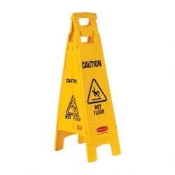 Rubbermaid - Caution - Wet Floor, 12" Wide x 37" High, Plastic Floor Sign - A-Frame, Black on Yellow, For Accident Prevention - USA Tool & Supply