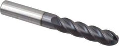 Accupro - 1/2" Diam, 2" LOC, 4 Flute Solid Carbide Ball End Mill - AlTiN Finish, Single End, 4" OAL, 1/2" Shank Diam, Spiral Flute - USA Tool & Supply