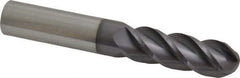 Accupro - 3/4" Diam, 2-1/4" LOC, 4 Flute Solid Carbide Ball End Mill - AlTiN Finish, Single End, 5" OAL, 3/4" Shank Diam, Spiral Flute - USA Tool & Supply