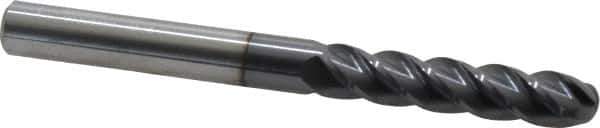 Accupro - 3/8" Diam, 1-3/4" LOC, 4 Flute Solid Carbide Ball End Mill - AlTiN Finish, Single End, 4" OAL, 3/8" Shank Diam, Spiral Flute - USA Tool & Supply