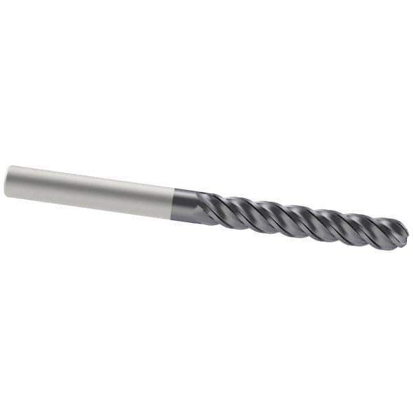 Accupro - 1/2" Diam, 3" LOC, 4 Flute Solid Carbide Ball End Mill - AlTiN Finish, Single End, 6" OAL, 1/2" Shank Diam, Spiral Flute - USA Tool & Supply