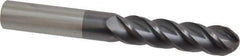 Accupro - 3/4" Diam, 3" LOC, 4 Flute Solid Carbide Ball End Mill - AlTiN Finish, Single End, 6" OAL, 3/4" Shank Diam, Spiral Flute - USA Tool & Supply