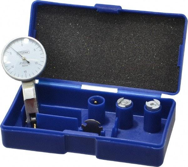 Fowler - 0.03 Inch Range, 0.001 Inch Dial Graduation, Horizontal Dial Test Indicator - 1 Inch White Dial, 0-15-0 Dial Reading - USA Tool & Supply