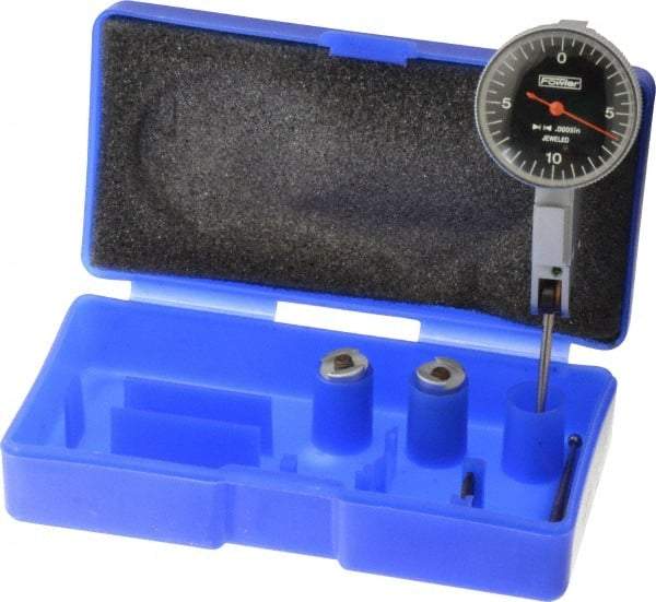 Fowler - 0.02 Inch Range, 0.0005 Inch Dial Graduation, Horizontal Dial Test Indicator - 1 Inch Black Dial, 0-10-0 Dial Reading - USA Tool & Supply