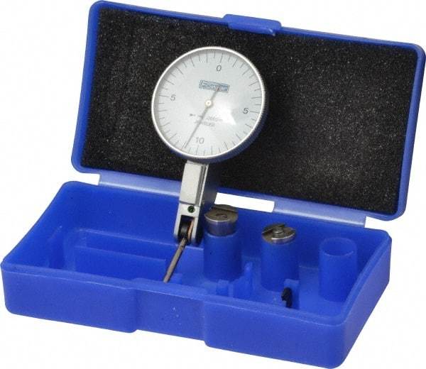 Fowler - 0.02 Inch Range, 0.0005 Inch Dial Graduation, Horizontal Dial Test Indicator - 1-1/2 Inch White Dial, 0-10-0 Dial Reading - USA Tool & Supply