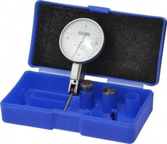 Fowler - 0.02 Inch Range, 0.0005 Inch Dial Graduation, Horizontal Dial Test Indicator - 1-1/2 Inch White Dial, 0-10-0 Dial Reading - USA Tool & Supply