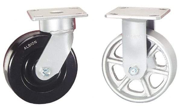 Albion - 5" Diam x 2" Wide x 6-1/2" OAH Top Plate Mount Rigid Caster - Phenolic, 1,000 Lb Capacity, Roller Bearing, 4 x 4-1/2" Plate - USA Tool & Supply