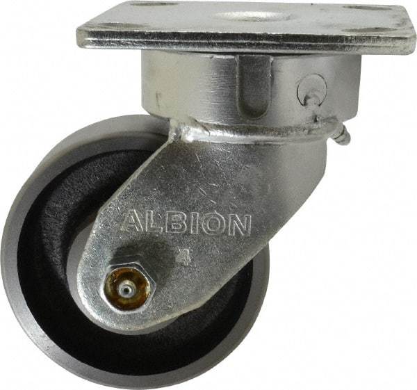 Albion - 4" Diam x 1-1/2" Wide x 5-5/8" OAH Top Plate Mount Swivel Caster - Drop Forged, 1,400 Lb Capacity, Roller Bearing, 4 x 4-1/2" Plate - USA Tool & Supply