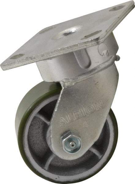 Albion - 4" Diam x 2" Wide x 5-5/8" OAH Top Plate Mount Swivel Caster - Polyurethane, 700 Lb Capacity, Roller Bearing, 4 x 4-1/2" Plate - USA Tool & Supply