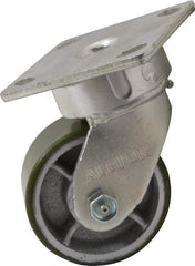Albion - 4" Diam x 2" Wide x 5-5/8" OAH Top Plate Mount Swivel Caster - Polyurethane, 700 Lb Capacity, Roller Bearing, 4 x 4-1/2" Plate - USA Tool & Supply