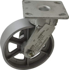 Albion - 6" Diam x 2" Wide x 7-1/2" OAH Top Plate Mount Swivel Caster - Cast Iron, 1,200 Lb Capacity, Roller Bearing, 4 x 4-1/2" Plate - USA Tool & Supply