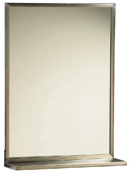 Made in USA - 18 Inch Wide x 24 Inch High, Theft Resistant Rectangular Glass Washroom Mirror - 5 Inch Deep Shelf, Stainless Steel Frame - USA Tool & Supply