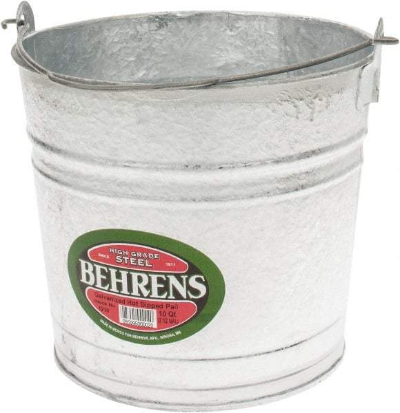 PRO-SOURCE - 10 Qt, 10-1/4" High, Galvanized Steel Round Gray Single Pail - Handle Included, 11" Top Diam - USA Tool & Supply