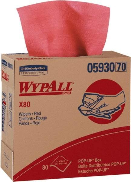 WypAll - Dry Shop Towel/Industrial Wipes - Pop-Up, 16-3/4" x 9" Sheet Size, Red - USA Tool & Supply