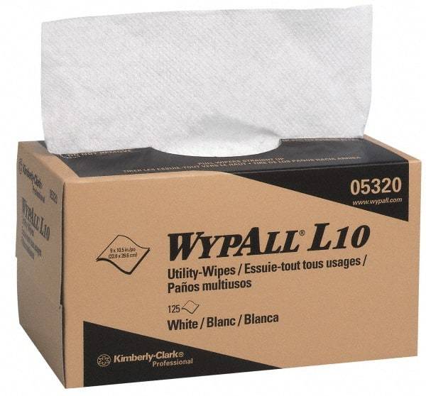 WypAll - Dry Shop Towel/Industrial Wipes - Pop-Up, 10-1/2" x 9" Sheet Size, White - USA Tool & Supply