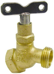 B&K Mueller - 1/2" Pipe, 125 psi WOG Rating, Brass Hose Bibb, Stop Valve - Loose Key Handle, FNPT x GHT End Connections - USA Tool & Supply