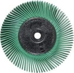 3M - 6" Diam, 1/2" Max Face Width, Plain Hole Radial Bristle Brush - 50 Grit, Coarse Grade, 6,000 Max RPM, Green - USA Tool & Supply