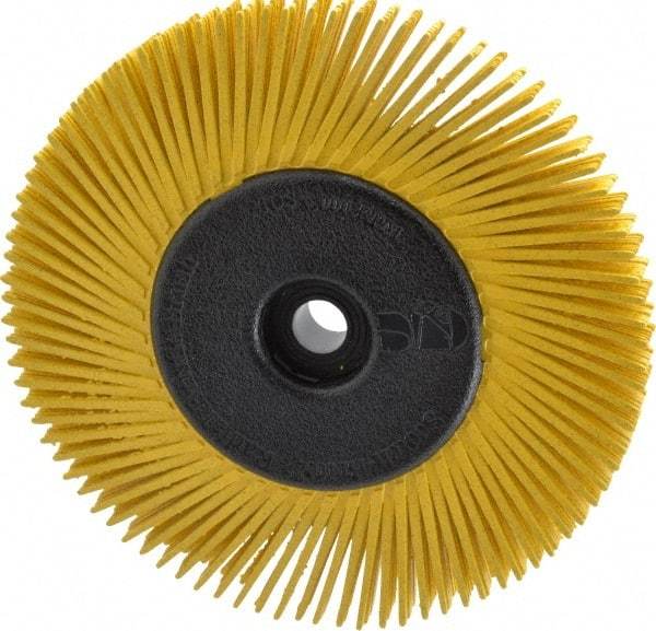 3M - 6" Diam, 1/2" Max Face Width, Plain Hole Radial Bristle Brush - 80 Grit, Medium Grade, 6,000 Max RPM, Yellow - USA Tool & Supply