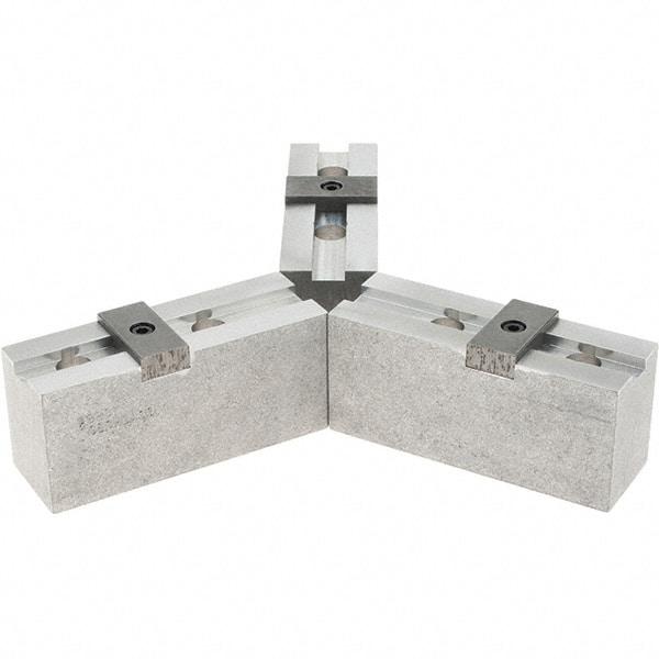 Abbott Workholding Products - 10" & Up Chuck Capacity, Tongue & Groove Attachment, Square Soft Lathe Chuck Jaw - 3 Jaws, Aluminum, 2-1/8" Btw Mount Hole Ctrs, 4-1/2" Long x 1-1/2" Wide x 2" High, 1/2" Groove, 1/2" Fastener - USA Tool & Supply