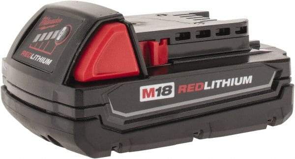 Milwaukee Tool - 18 Volt Lithium-Ion Power Tool Battery - 1.5 Ahr Capacity, 3/4 hr Charge Time, Series M18 RED - USA Tool & Supply