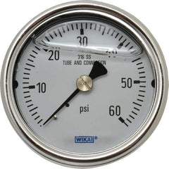 Wika - 2-1/2" Dial, 1/4 Thread, 0-60 Scale Range, Pressure Gauge - Center Back Connection Mount, Accurate to 2-1-2% of Scale - USA Tool & Supply