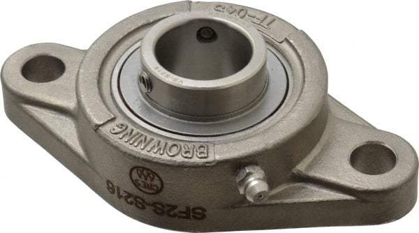 Browning - 1" ID, 4-7/8" OAL x 2-11/16" OAH 2-Bolt Flange - 1,651 Lb Static Cap, 2,801 Lb Dyn Cap, 3-57/64" Btw Mnt Hole Ctrs, Stainless Steel - USA Tool & Supply