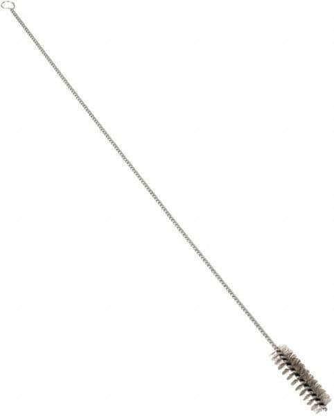Schaefer Brush - 3" Long x 7/8" Diam Stainless Steel Long Handle Wire Tube Brush - Single Spiral, 27" OAL, 0.007" Wire Diam, 3/8" Shank Diam - USA Tool & Supply