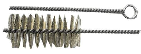 Schaefer Brush - 3" Long x 7/8" Diam Brass Long Handle Wire Tube Brush - Single Spiral, 15" OAL, 0.006" Wire Diam, 3/8" Shank Diam - USA Tool & Supply