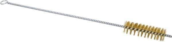 Schaefer Brush - 3" Long x 1" Diam Brass Long Handle Wire Tube Brush - Single Spiral, 15" OAL, 0.006" Wire Diam, 3/8" Shank Diam - USA Tool & Supply